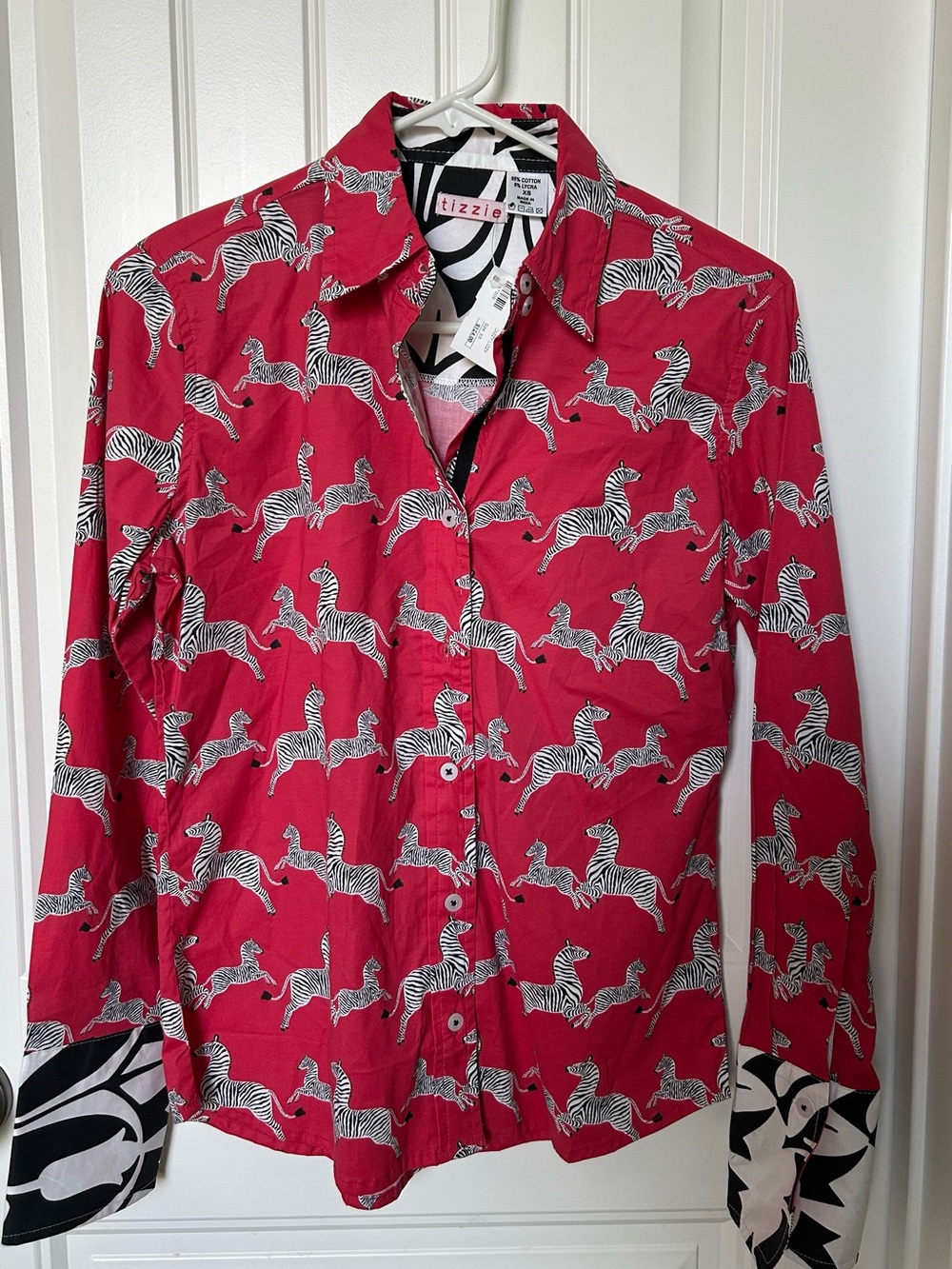 Tizzie Red Zebra-Print Long Sleeve Button-Down Shirt